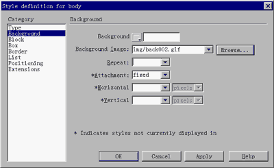 style defination for body