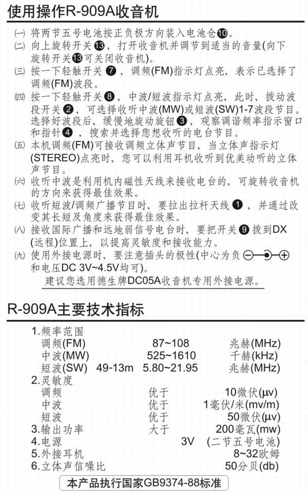 Tecsun/ R-909A  Ƶ/в/̲Ų