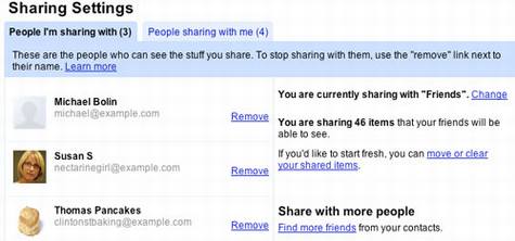 Google Reader好友设置界面
