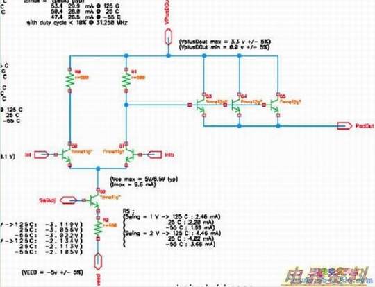 某差分放大器件的spice 电路图和输出信号波形