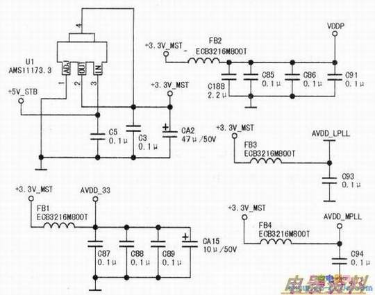 长虹LS23机芯液晶电视中的3.3V稳压电路和输出电压去向