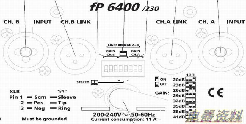 FP6400功放后面板