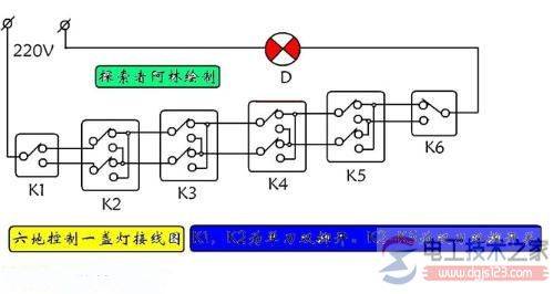 一灯四控开关接线图的要诀