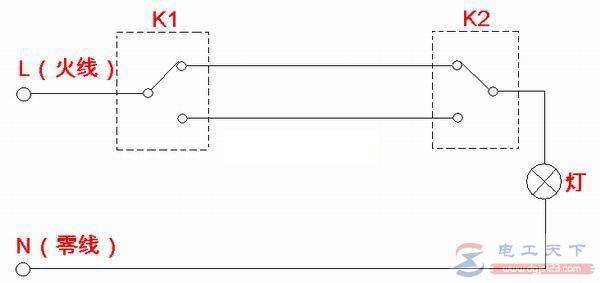 一例双控开关的线路图,附双控开关电路原理图说明