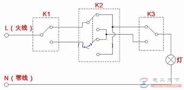 一例双控开关的线路图,附双控开关电路原理图说明