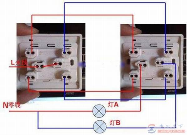 双联双控开关原理是什么,附一例双控开关接线图