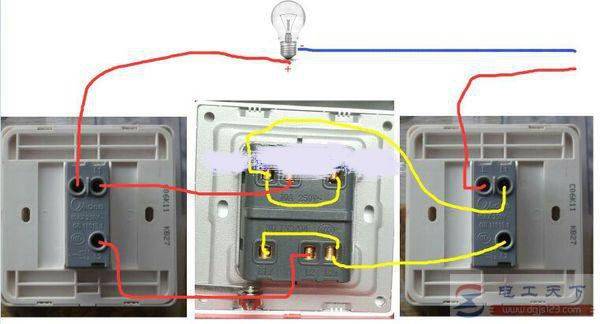一灯多控开关的接线:1灯3控开关接线实物图