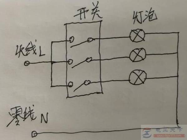 三灯并联的二种接线图?