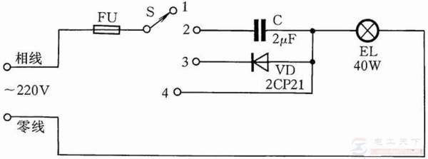 一个简易调光灯的线路图及调光方法