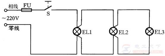 一只单连开关控制3盏以上灯的接线方法