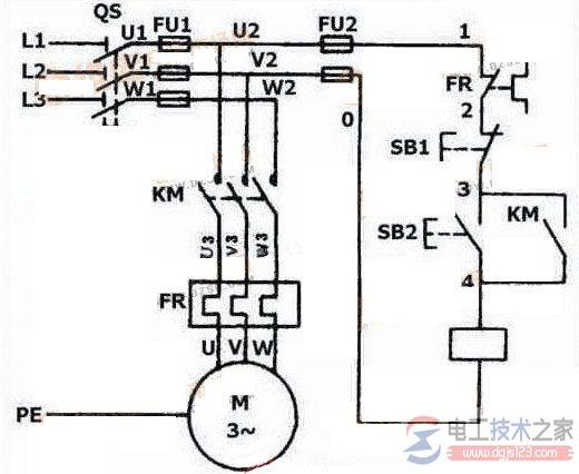 一例三相电动机过载保护正转控制的电路图