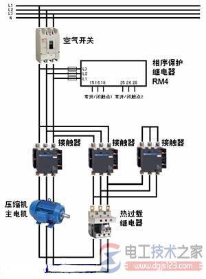 相序保护继电器接线图的工作过程