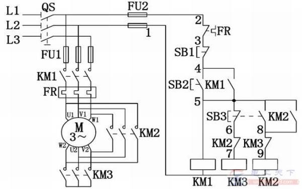 六个星三角降压启动电路的电气原理图