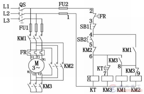 六个星三角降压启动电路的电气原理图