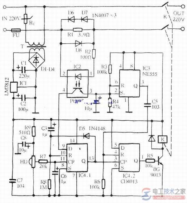 电视机待机节电器电路原理图与元件选择与制作方法