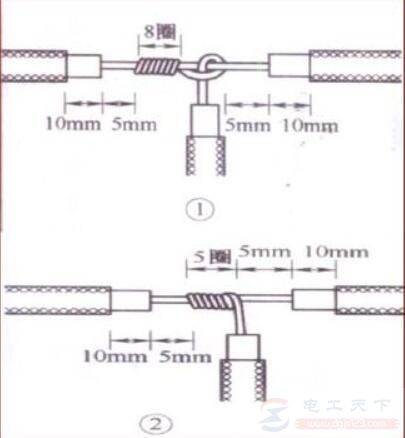 单股铜芯导线的T字形连接方式