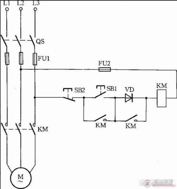 一例交流接触器低电压的启动线路图