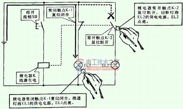 线路断开时继电器转换触点的控制关系图解