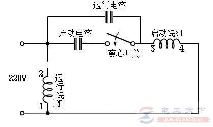 220V交流单相电机起动方式,单相电机电容的接线图