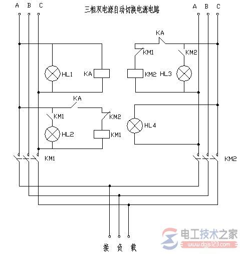 变压器三相双电源自动切换电路图图文解说