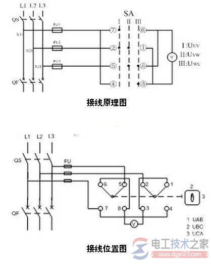 电压表经转换开关测量三相线电压如何接线?