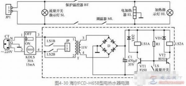 注水式电热水器(海尔FCD-H65B型电热水器)电路
